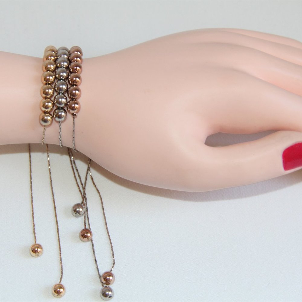 3-Slider Bead Bracelets-Gold, Rose Gold, Silver